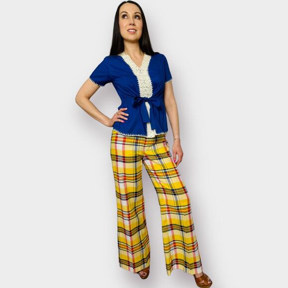 70s Yellow Plaid Bell‎ Bottoms - Picture 7 of 11